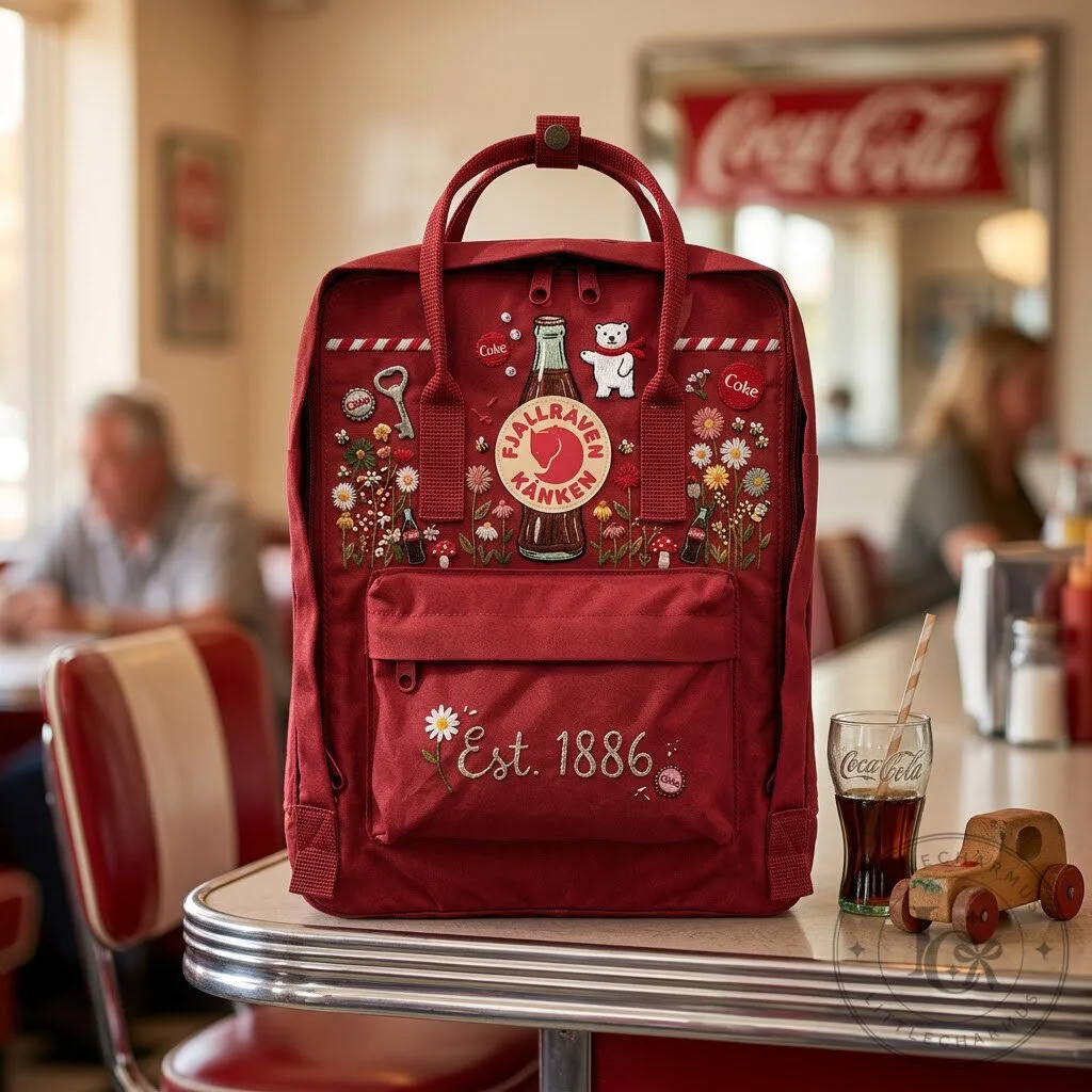Coca-Cola Fjallraven Kanken Hand-Embroidered Backpack with Floral Design