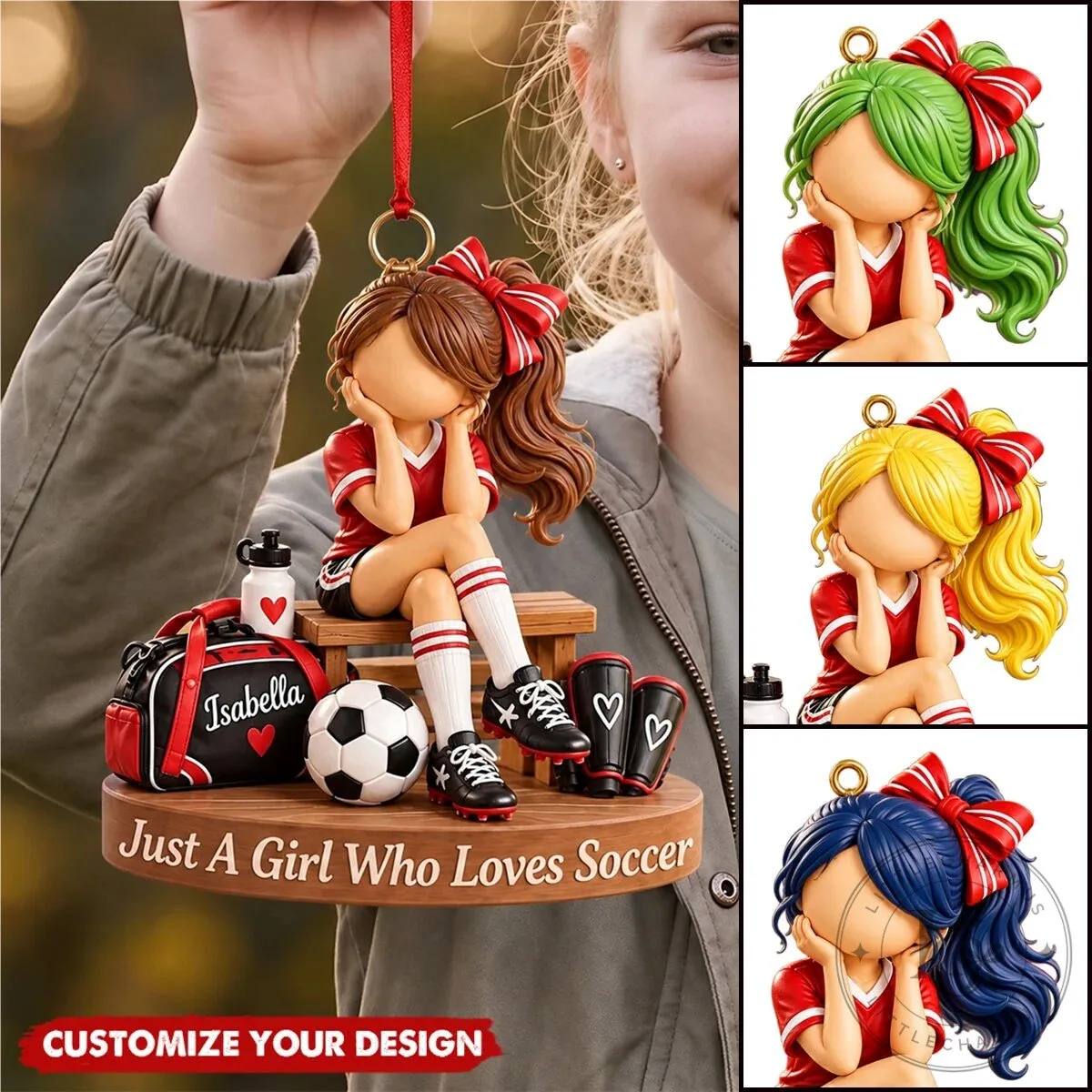 Custom Team Decoration for Christmas, Soccer Girl Keepsake Ornament Personalization