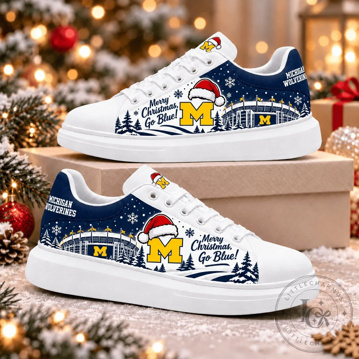 Michigan Wolverines Merry Christmas Go Blue Football Fan Shoes
