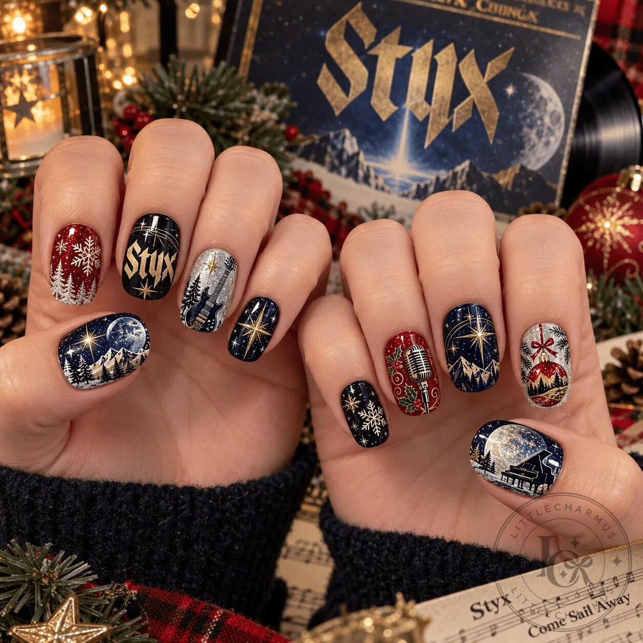Styx Christmas Holiday Press-On Nails Set with Winter Wonderland Designs