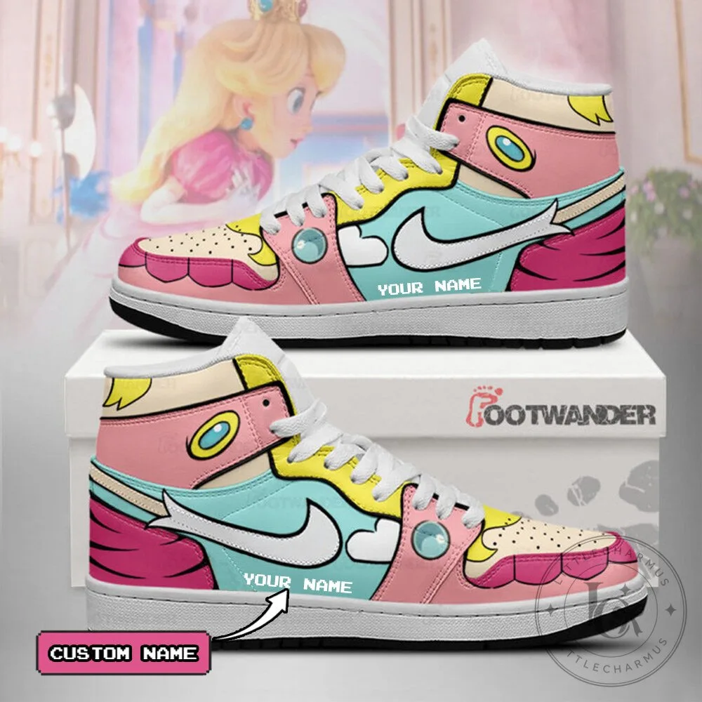 Princess Peach Super Mario Bros Custom Name High-Top Sneakers 3 Princess Peach Super Mario Bros Custom Name High-Top Sneakers