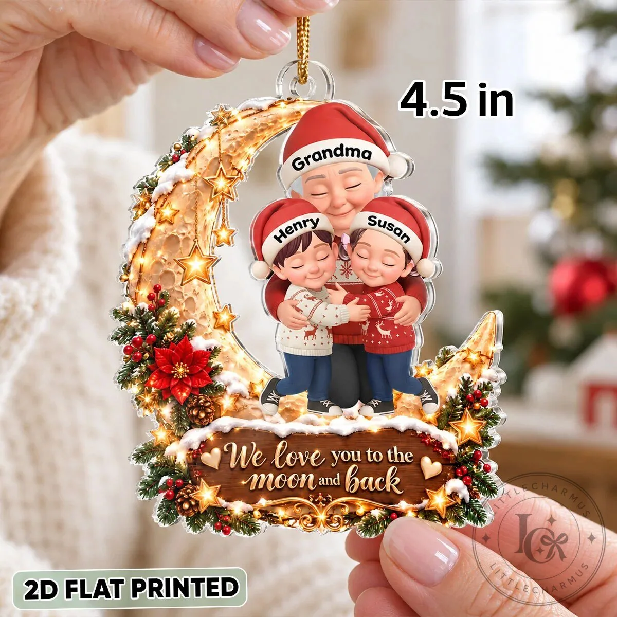 Personalized Grandma and Grandkids Hugging on Moon Christmas Ornament 13 Personalized Grandma and Grandkids Hugging on Moon Christmas Ornament