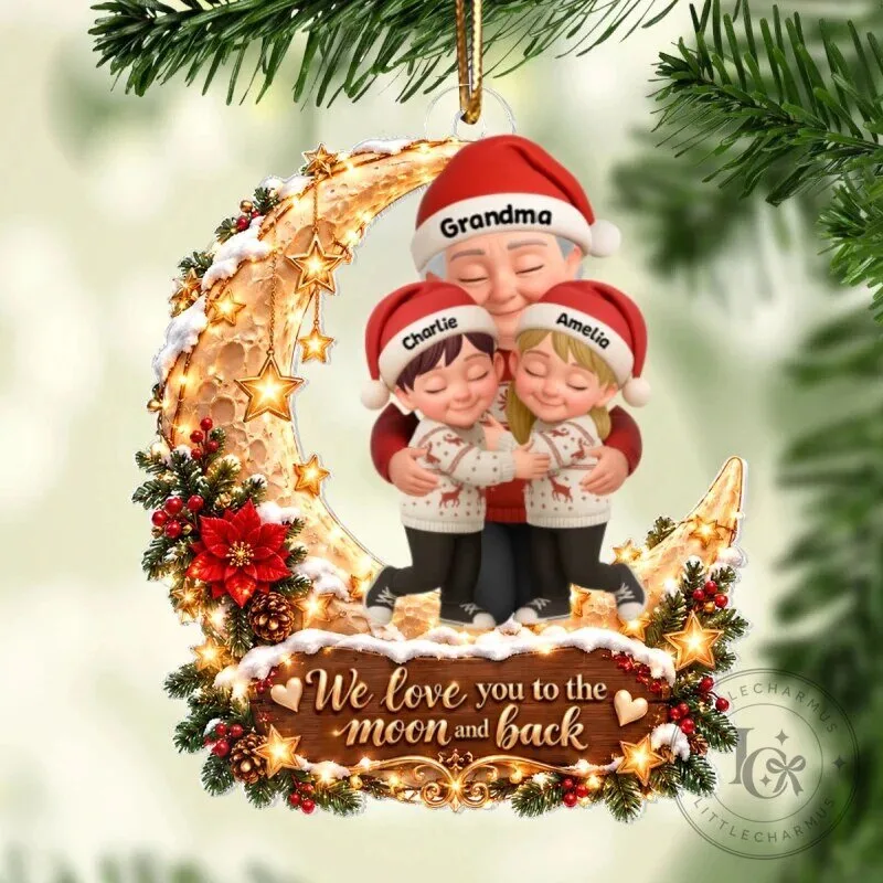 Personalized Grandma and Grandkids Hugging on Moon Christmas Ornament 19 Personalized Grandma and Grandkids Hugging on Moon Christmas Ornament