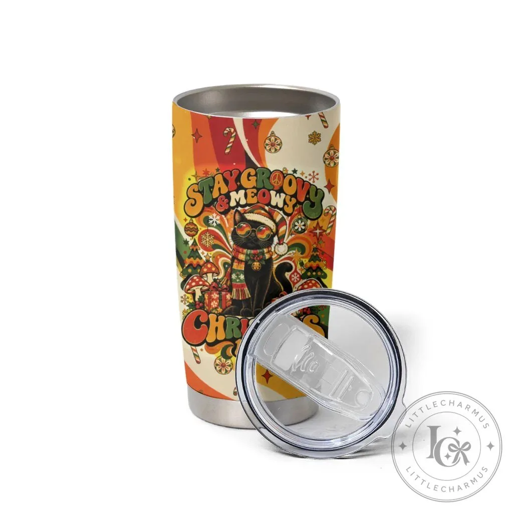 Groovy Black Cat Christmas Holiday 1970s Retro Pattern Tumbler 10 Groovy Black Cat Christmas Holiday 1970s Retro Pattern Tumbler