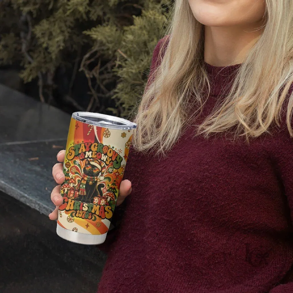 Groovy Black Cat Christmas Holiday 1970s Retro Pattern Tumbler 11 Groovy Black Cat Christmas Holiday 1970s Retro Pattern Tumbler
