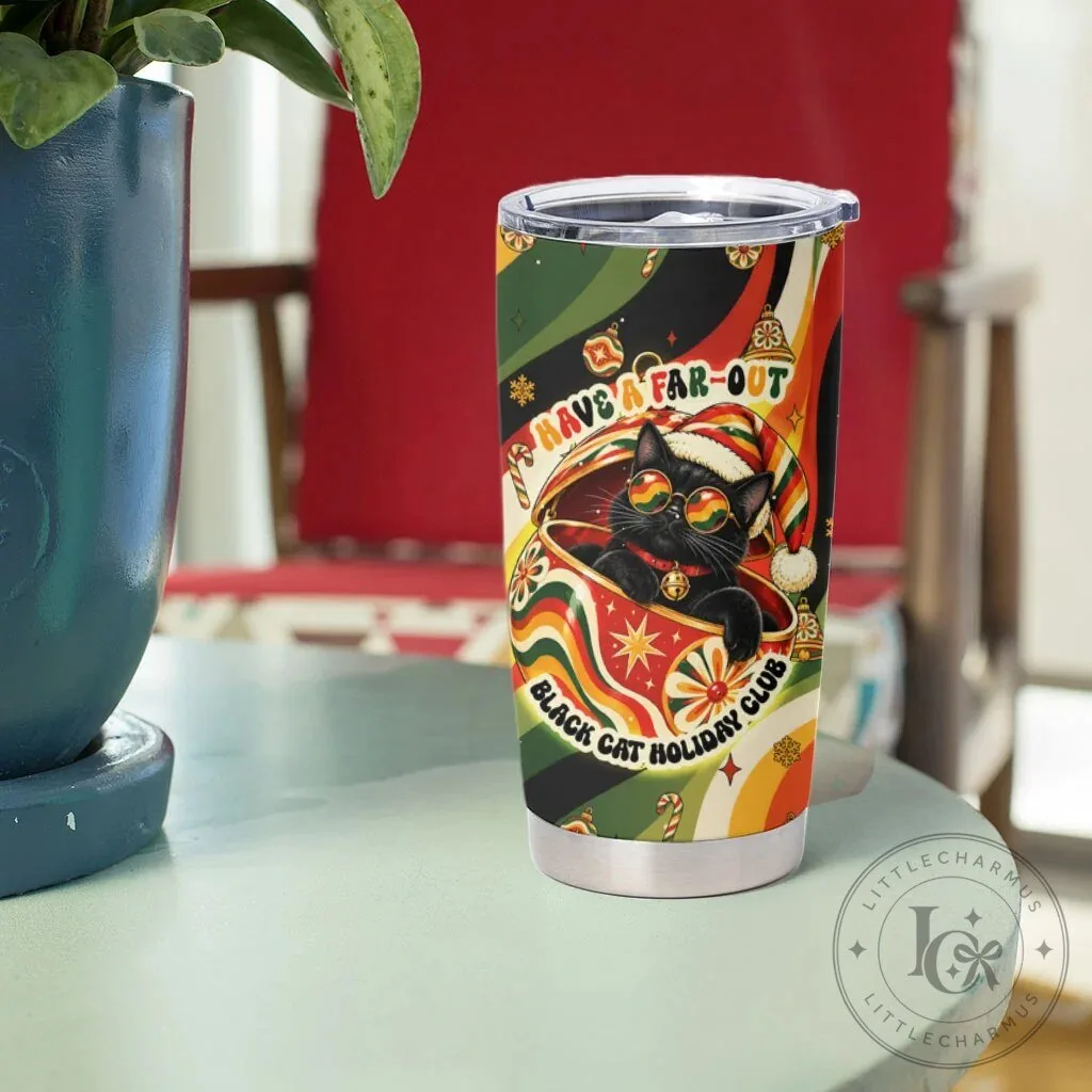 Groovy Black Cat Christmas Holiday 1970s Retro Pattern Tumbler 13 Groovy Black Cat Christmas Holiday 1970s Retro Pattern Tumbler