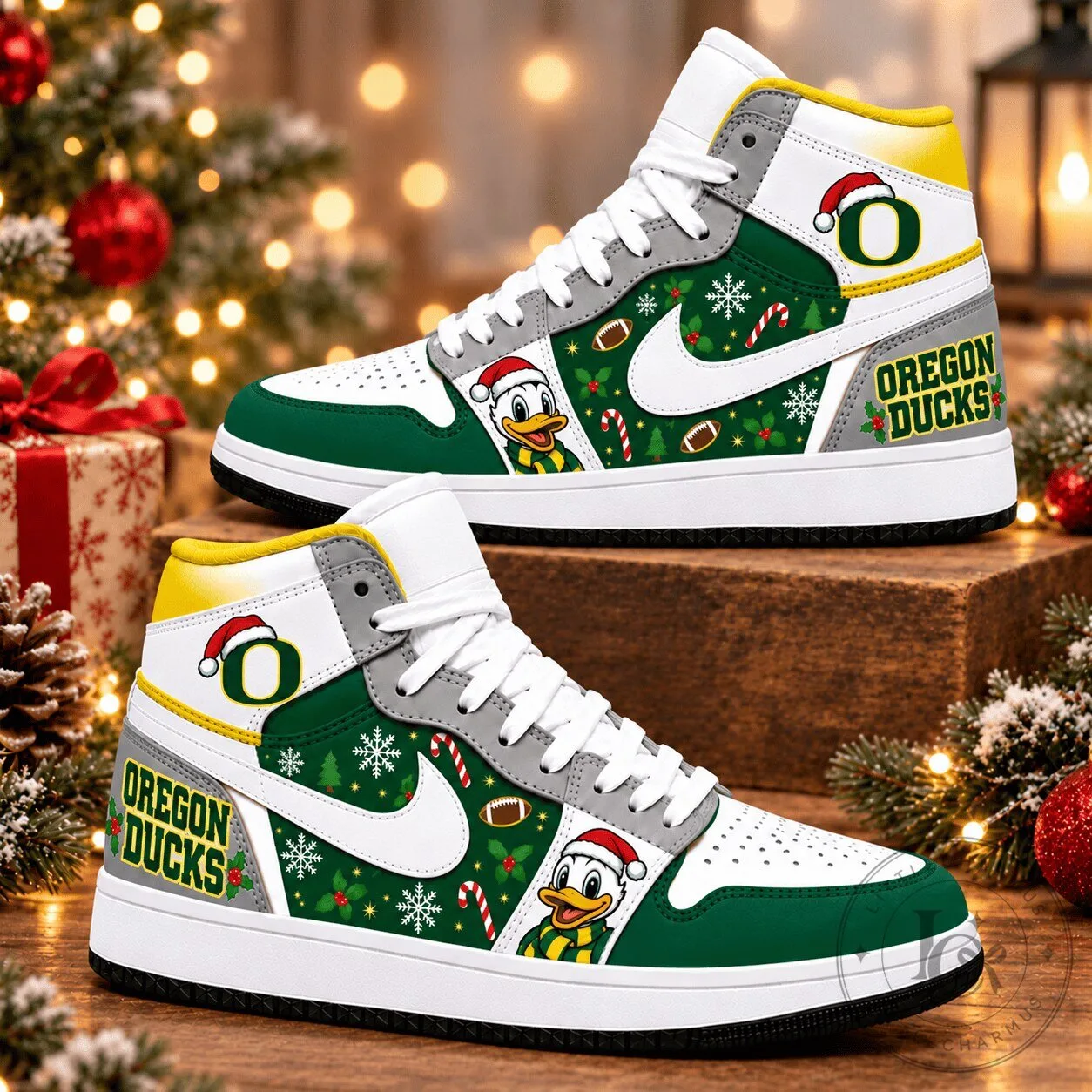 Oregon Ducks Christmas Holiday Football Team High-Top Sneakers Shoes