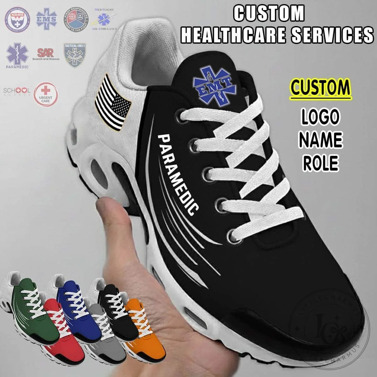Paramedic EMS Healthcare Services Custom Name Logo Role Sneakers 11 Paramedic EMS Healthcare Services Custom Name Logo Role Sneakers
