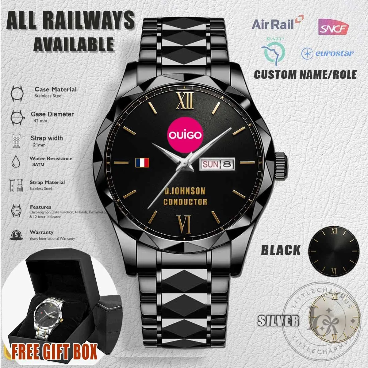 Ouigo French Railway Train Conductor Stainless Steel Watch