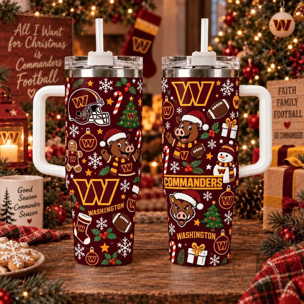 Washington Commanders Christmas Holiday Football Tumbler with Handle Washington Commanders Christmas Holiday Football Tumbler with Handle