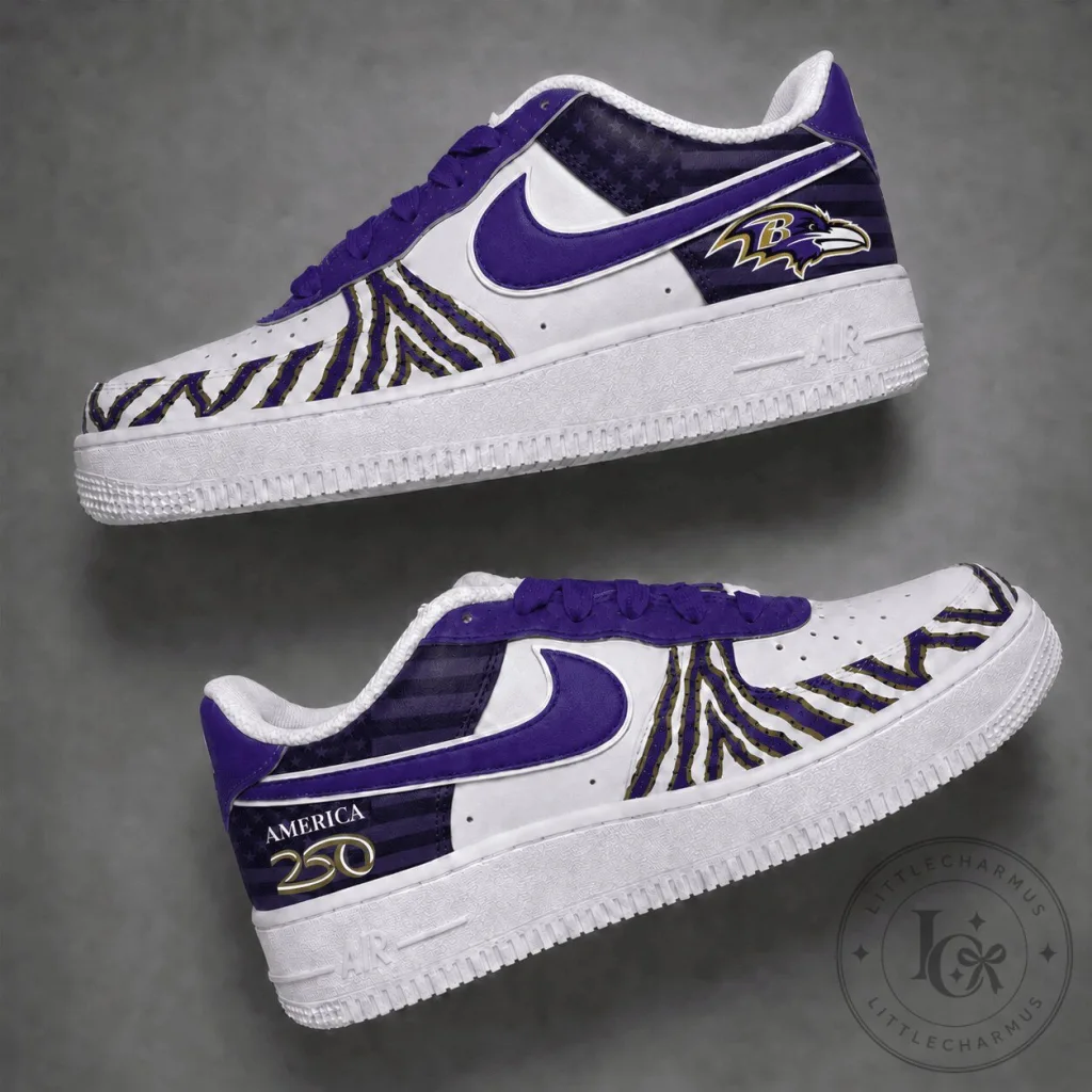 Baltimore Ravens NFL America 250th Anniversary Custom Air Force 1 Shoes Baltimore Ravens NFL America 250th Anniversary Custom Air Force 1 Shoes