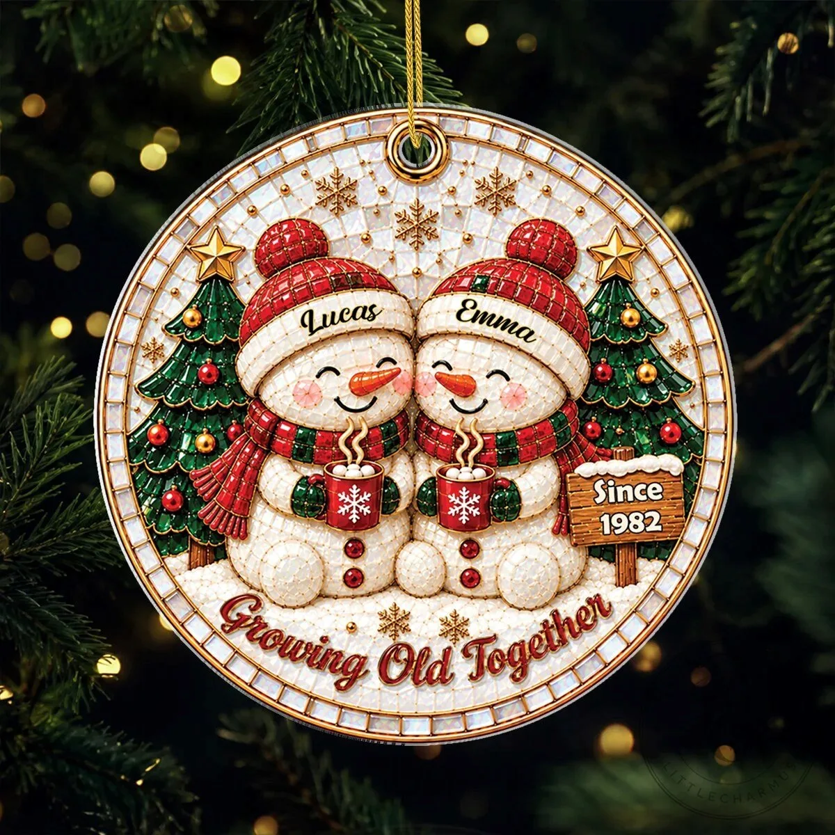 Custom Christmas Tree Ornament of a Snowman Couple Aging Together 8 Custom Christmas Tree Ornament of a Snowman Couple Aging Together