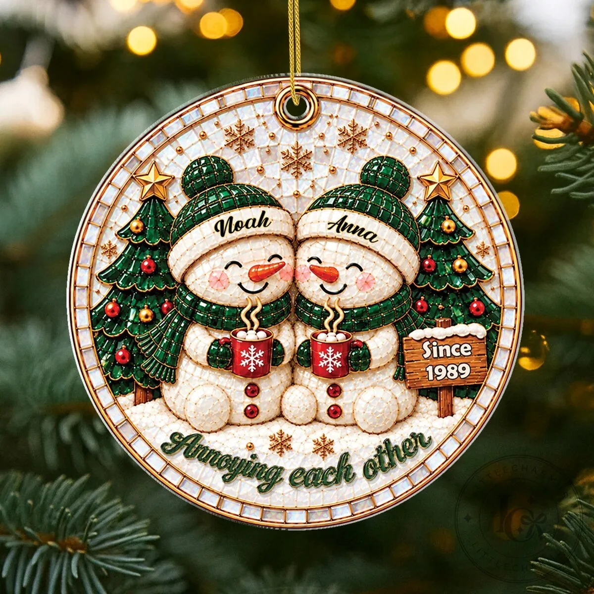 Custom Christmas Tree Ornament of a Snowman Couple Aging Together 11 Custom Christmas Tree Ornament of a Snowman Couple Aging Together