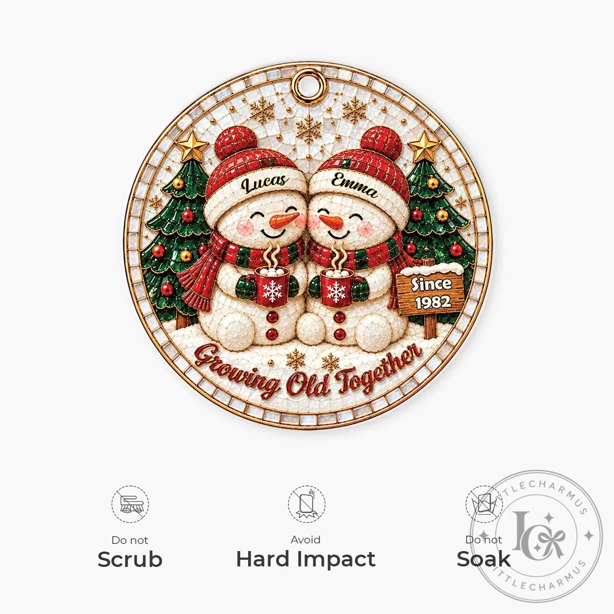 Custom Christmas Tree Ornament of a Snowman Couple Aging Together 14 Custom Christmas Tree Ornament of a Snowman Couple Aging Together