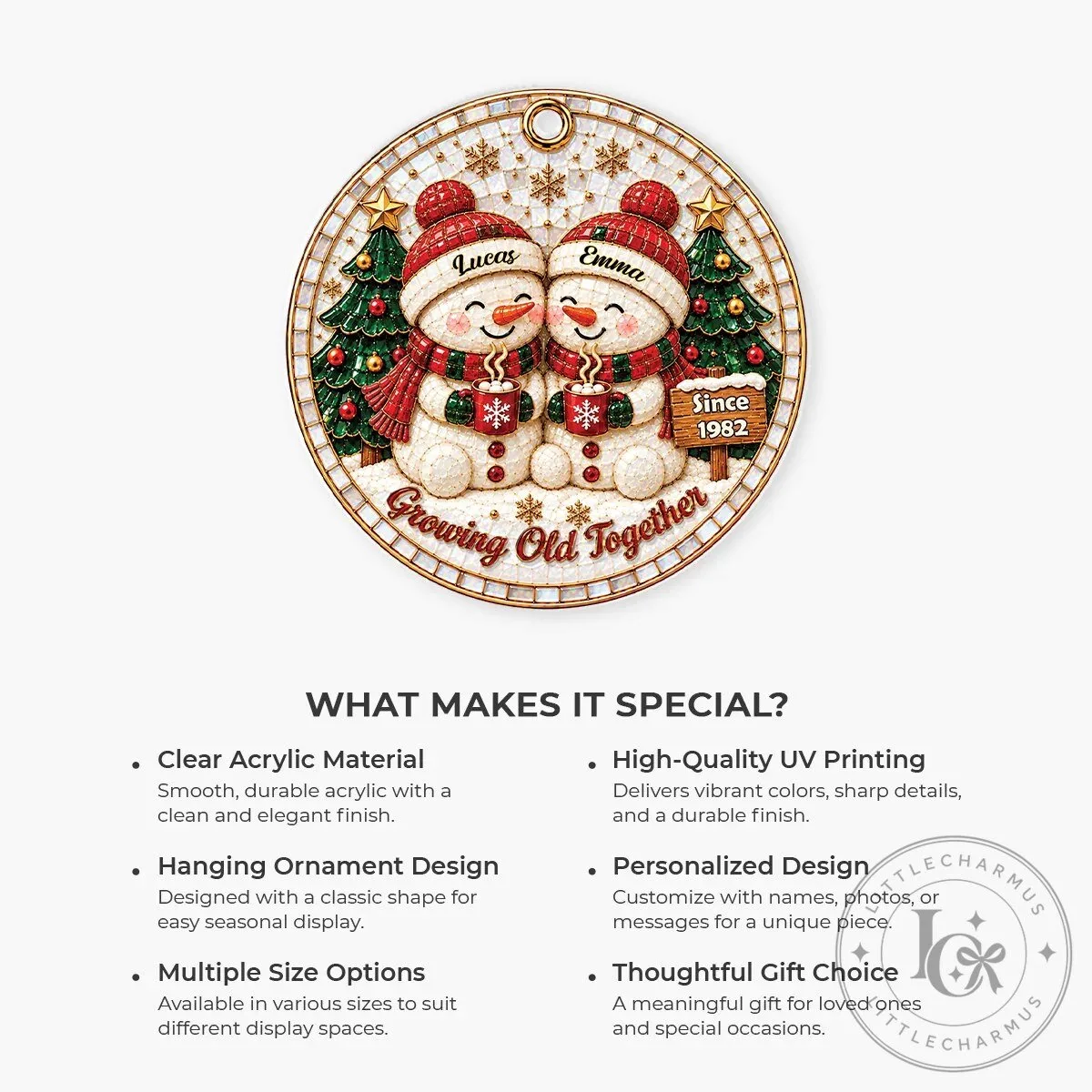 Custom Christmas Tree Ornament of a Snowman Couple Aging Together 15 Custom Christmas Tree Ornament of a Snowman Couple Aging Together