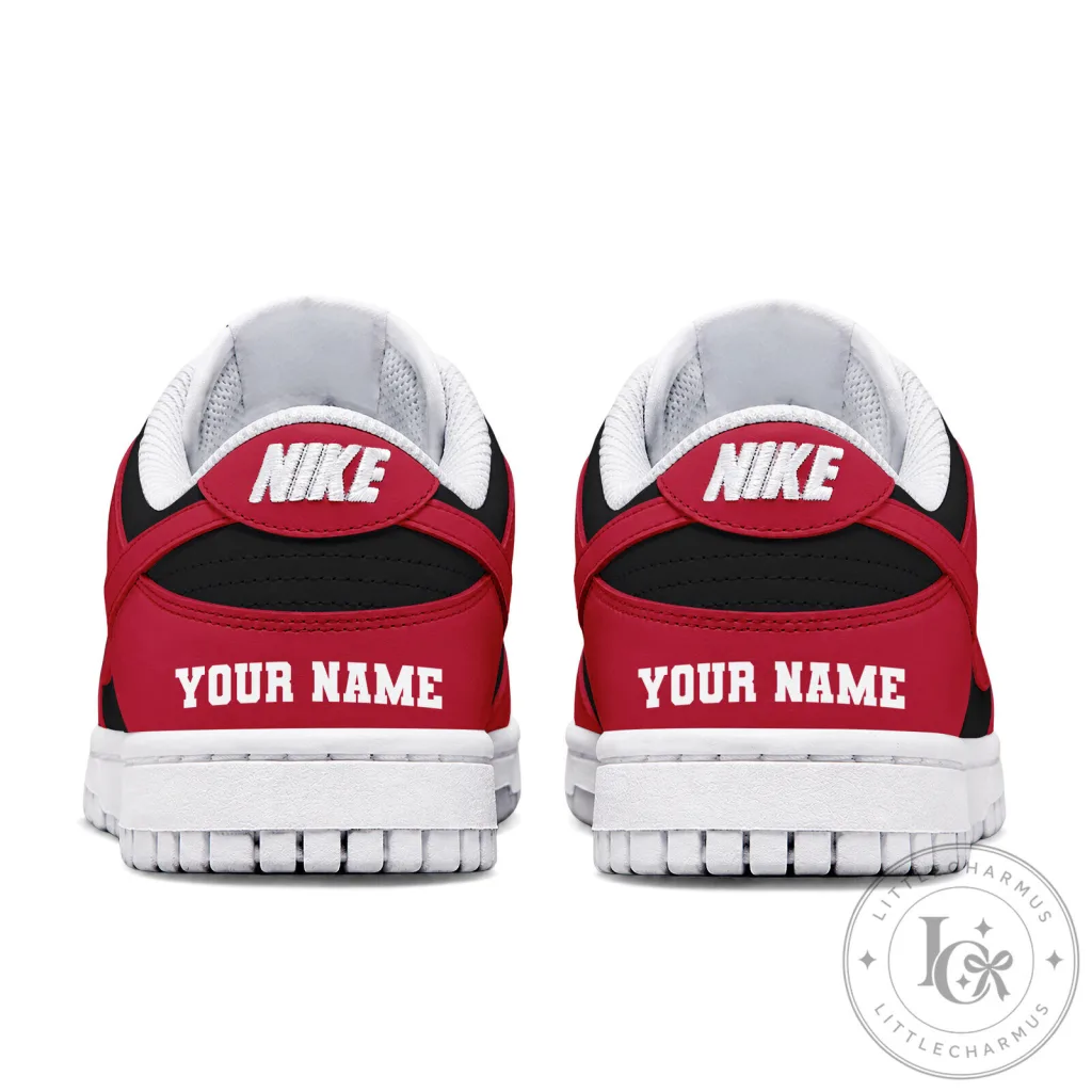 Custom Nike Dunk Low Shoes with Personalized Name, Red and Black Sneakers Custom Nike Dunk Low Shoes with Personalized Name, Red and Black Sneakers