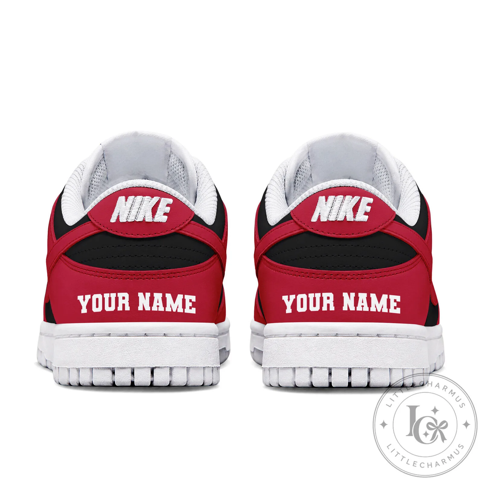 Custom Nike Dunk Low Shoes with Personalized Name, Red and Black Sneakers 2 Custom Nike Dunk Low Shoes with Personalized Name, Red and Black Sneakers