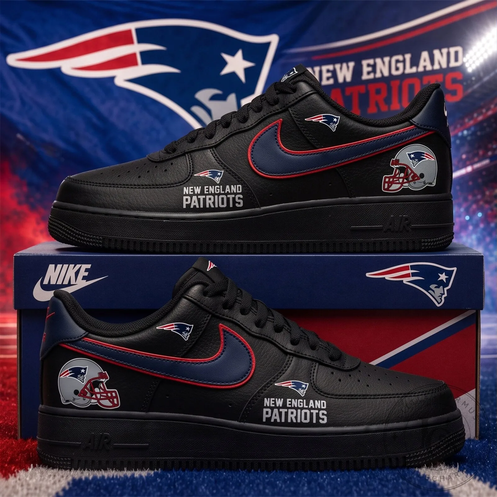 New England Patriots Blackout Gameday Air Force 1 Shoes 5 New England Patriots Blackout Gameday Air Force 1 Shoes