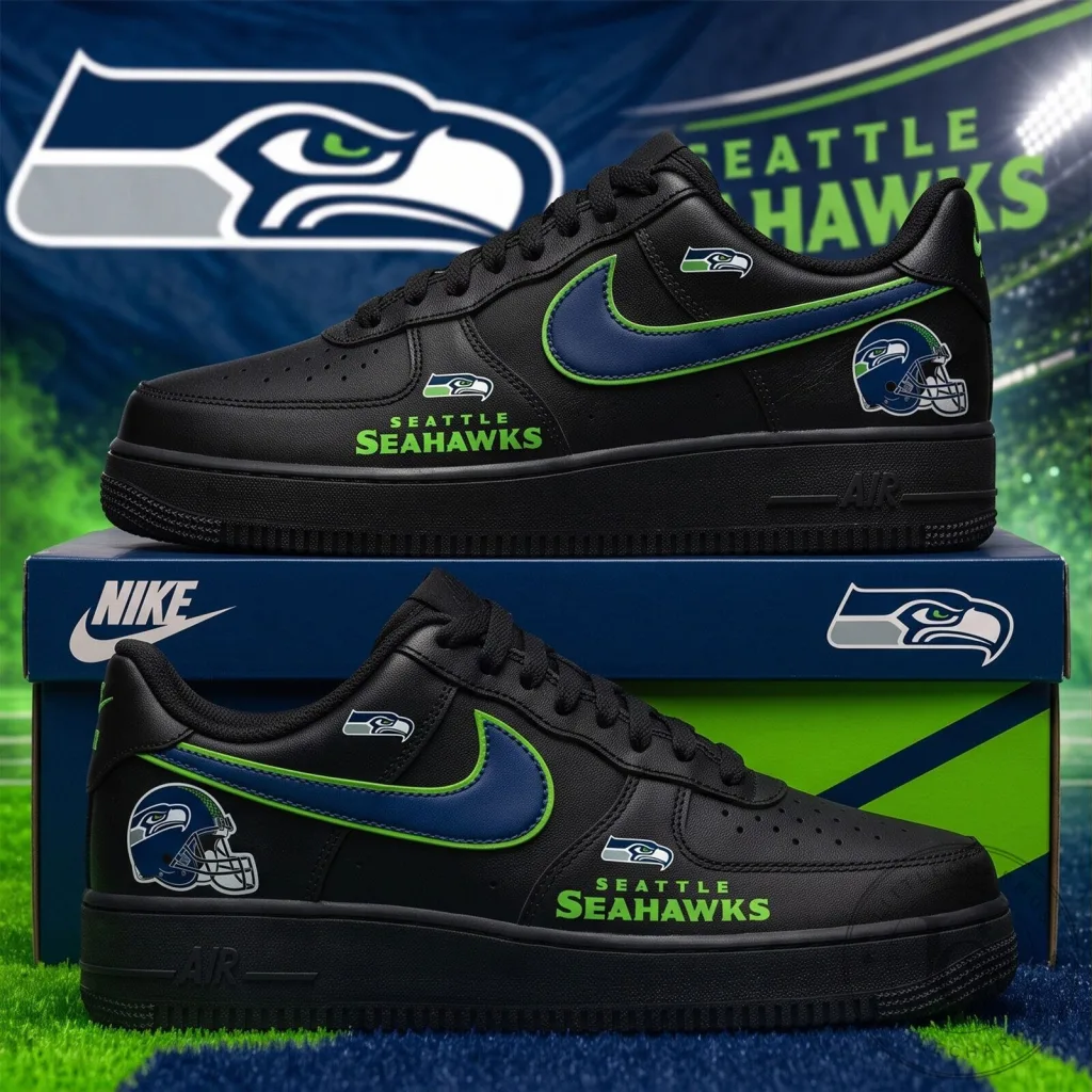 Seattle Seahawks Blackout Game Day Custom Nike Air Force 1 Shoes Seattle Seahawks Blackout Game Day Custom Nike Air Force 1 Shoes