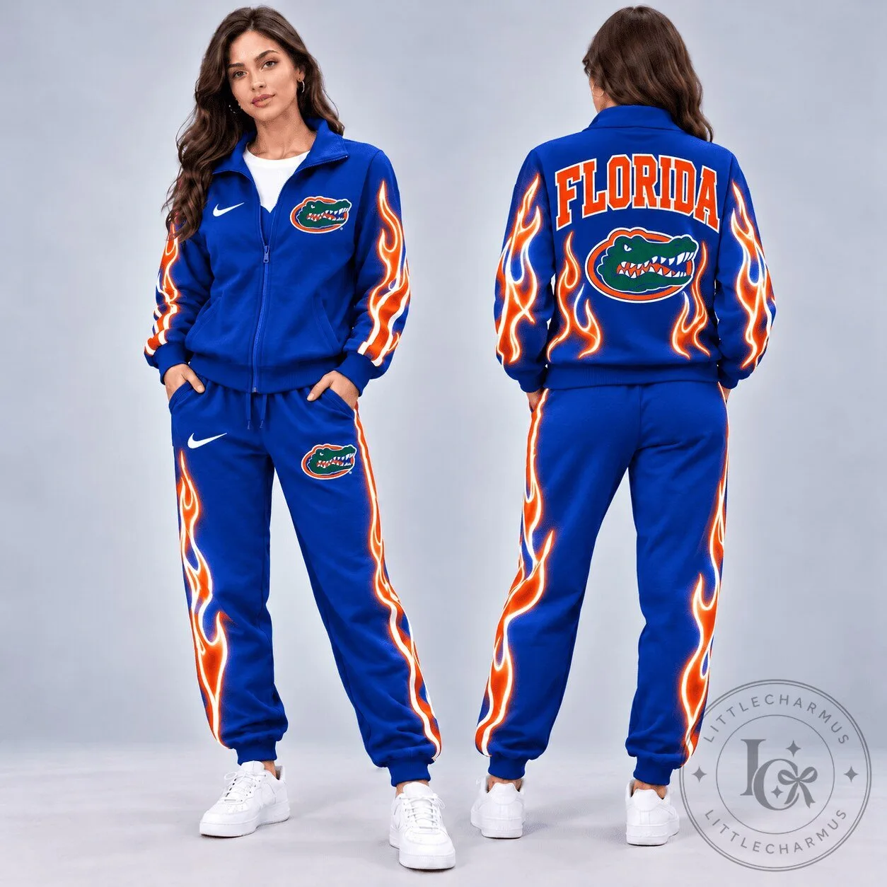 Florida Gators University Neon Inferno Blue Tracksuit Jacket and Pants Set