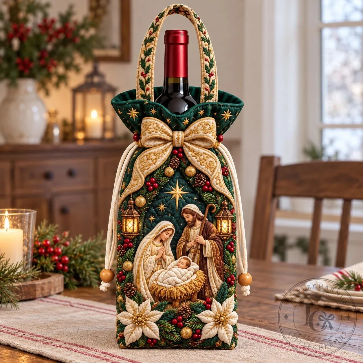 Holy Family Nativity Scene Christmas Wine Bottle Carrier Bag
