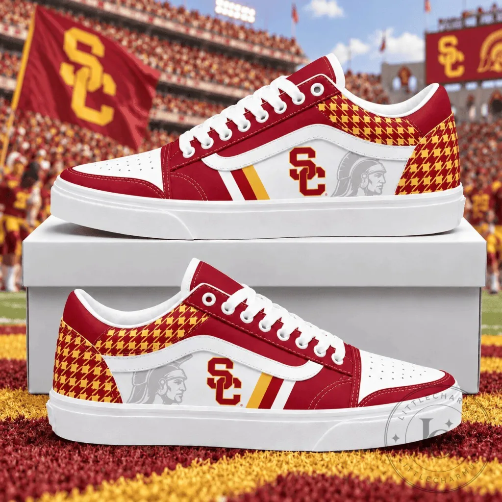 USC Trojans Classic Houndstooth Sideline NCAA Football Team Sneakers Shoes USC Trojans Classic Houndstooth Sideline NCAA Football Team Sneakers Shoes