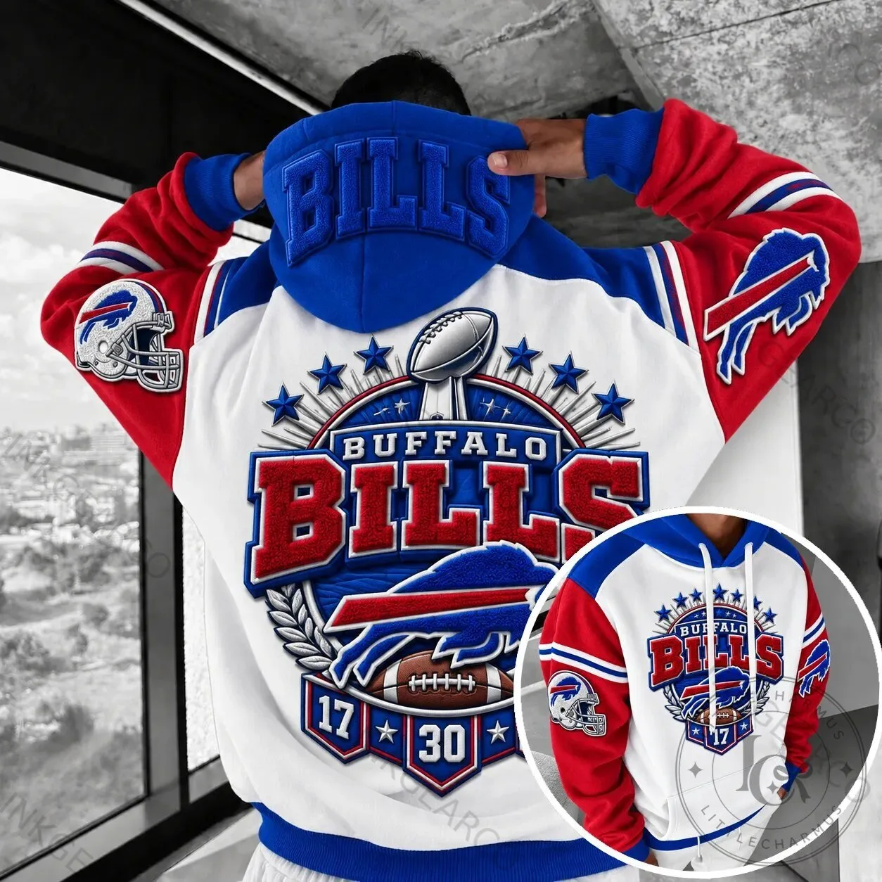 Buffalo Bills NFL Football Team White and Red Hoodie 1 Buffalo Bills NFL Football Team White and Red Hoodie