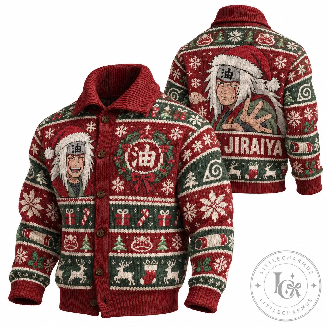 Jiraiya Naruto Shippuden Christmas Holiday Ugly Sweater Cardigan