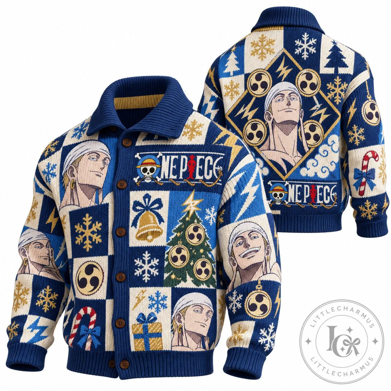 One Piece Enel Anime Christmas Holiday Knitted Cardigan Sweater