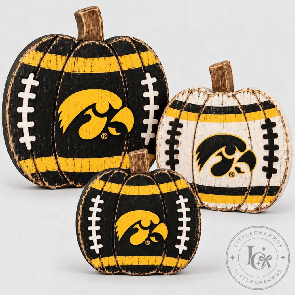 Iowa Hawkeyes Football Pumpkin Decor Set Wooden Fall Home Decoration Iowa Hawkeyes Football Pumpkin Decor Set Wooden Fall Home Decoration