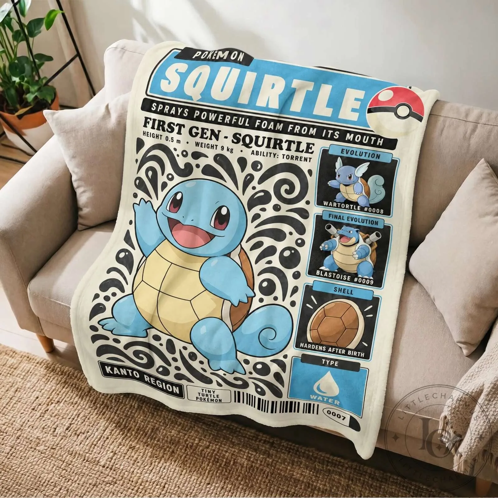 Pokemon Squirtle Evolution Retro Sherpa Fleece Throw Blanket