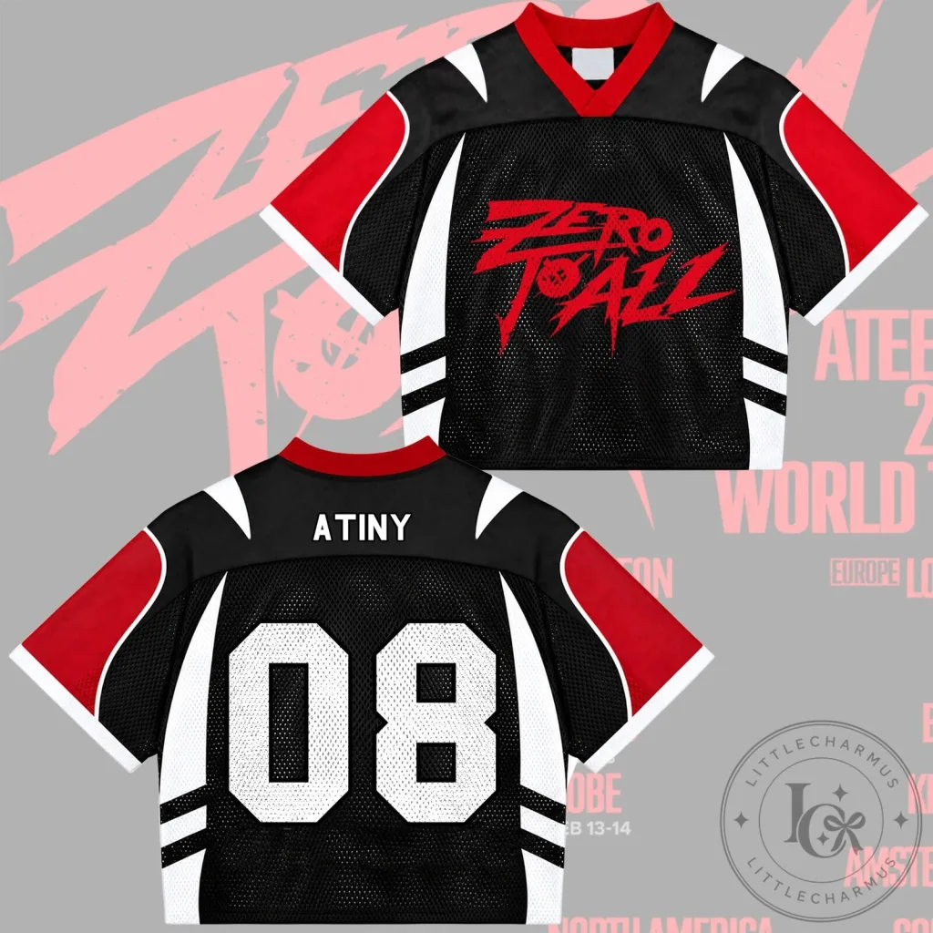 ATEEZ Zero To All World Tour Atiny Number 08 Black Mixed Mesh Jersey ATEEZ Zero To All World Tour Atiny Number 08 Black Mixed Mesh Jersey