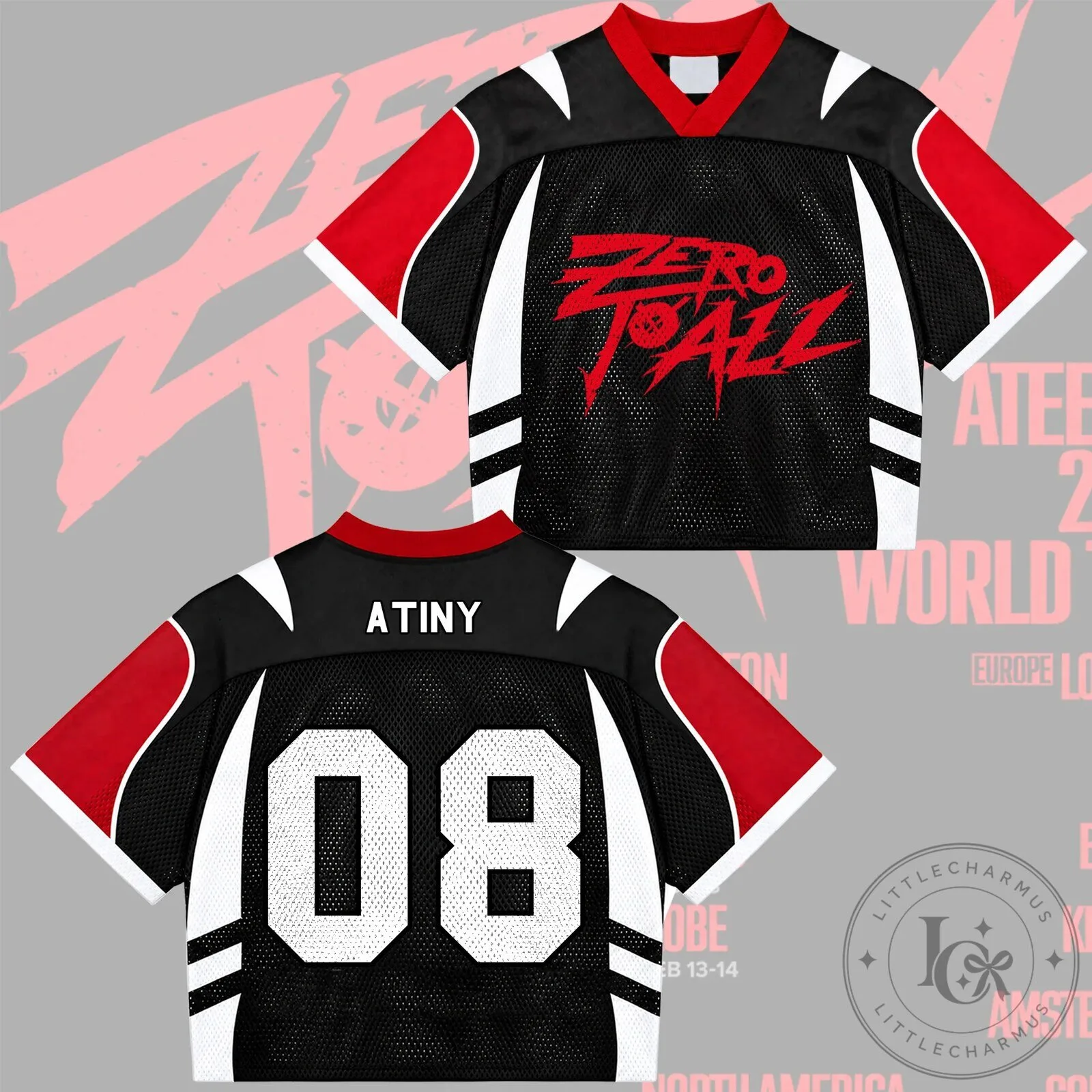 ATEEZ Zero To All World Tour Atiny Number 08 Black Mixed Mesh Jersey