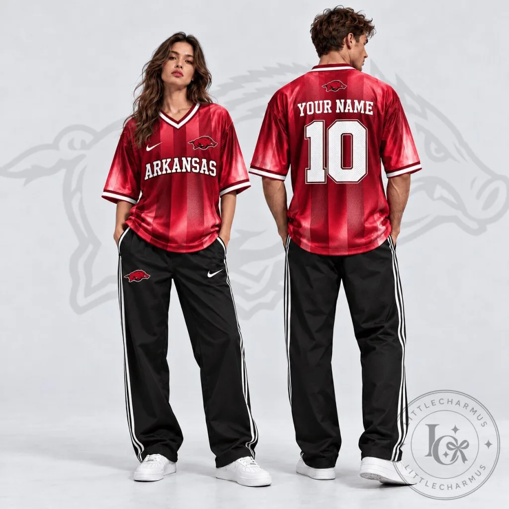 Arkansas Razorbacks Personalized Red Striped Football Jersey Arkansas Razorbacks Personalized Red Striped Football Jersey