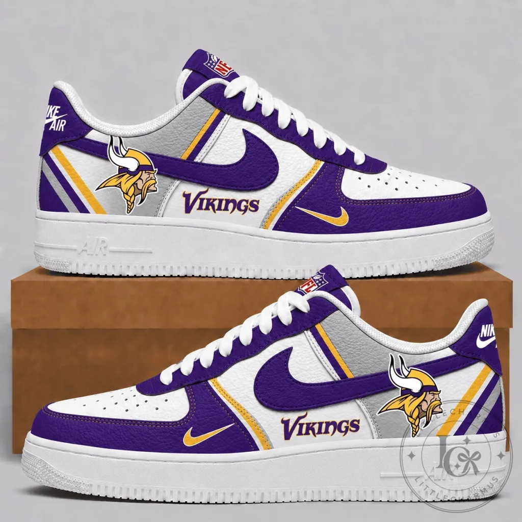 Minnesota Vikings NFL Team Logo Purple and Gold Custom Air Force Sneakers Minnesota Vikings NFL Team Logo Purple and Gold Custom Air Force Sneakers