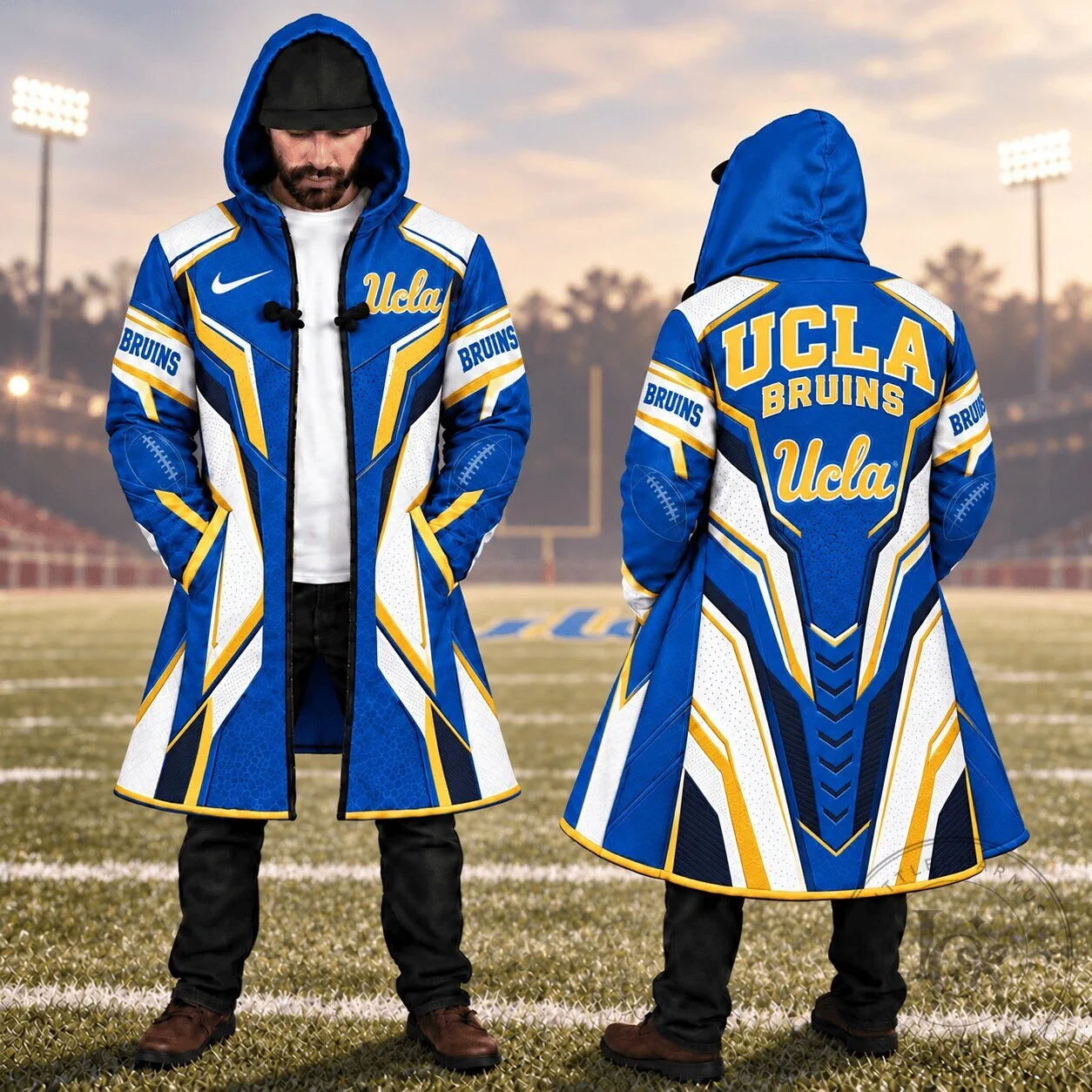 UCLA Bruins Football Team Blue and Gold Premium Cloak Jacket with Hood 2 UCLA Bruins Football Team Blue and Gold Premium Cloak Jacket with Hood