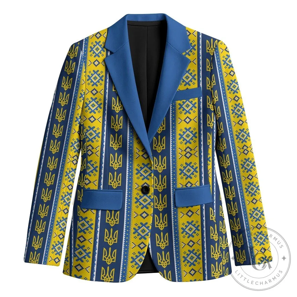 Ukrainian Trident Pattern Christmas Blazer Jacket 1 Ukrainian Trident Pattern Christmas Blazer Jacket