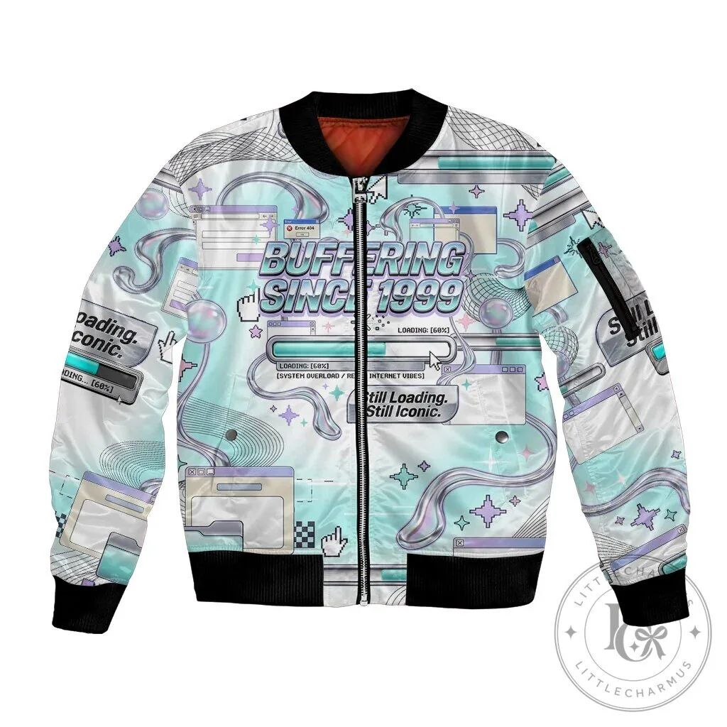 Buffering Since 1999 Y2K Retro Tech Vaporwave Cyber Aesthetic Bomber Jacket