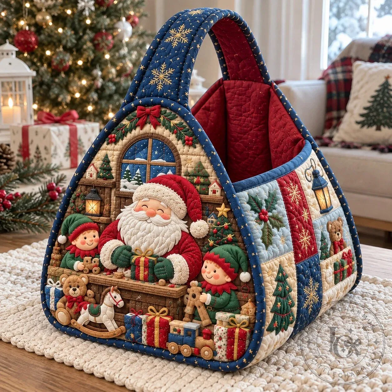Christmas Santa Claus Workshop Quilted Storage Basket 9 Christmas Santa Claus Workshop Quilted Storage Basket