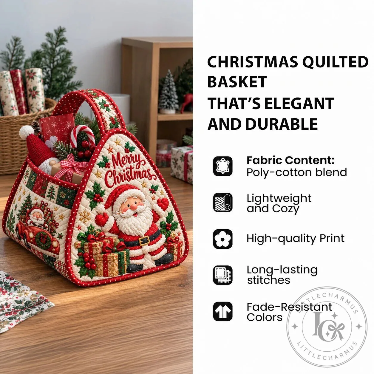 Christmas Santa Claus Workshop Quilted Storage Basket 10 Christmas Santa Claus Workshop Quilted Storage Basket
