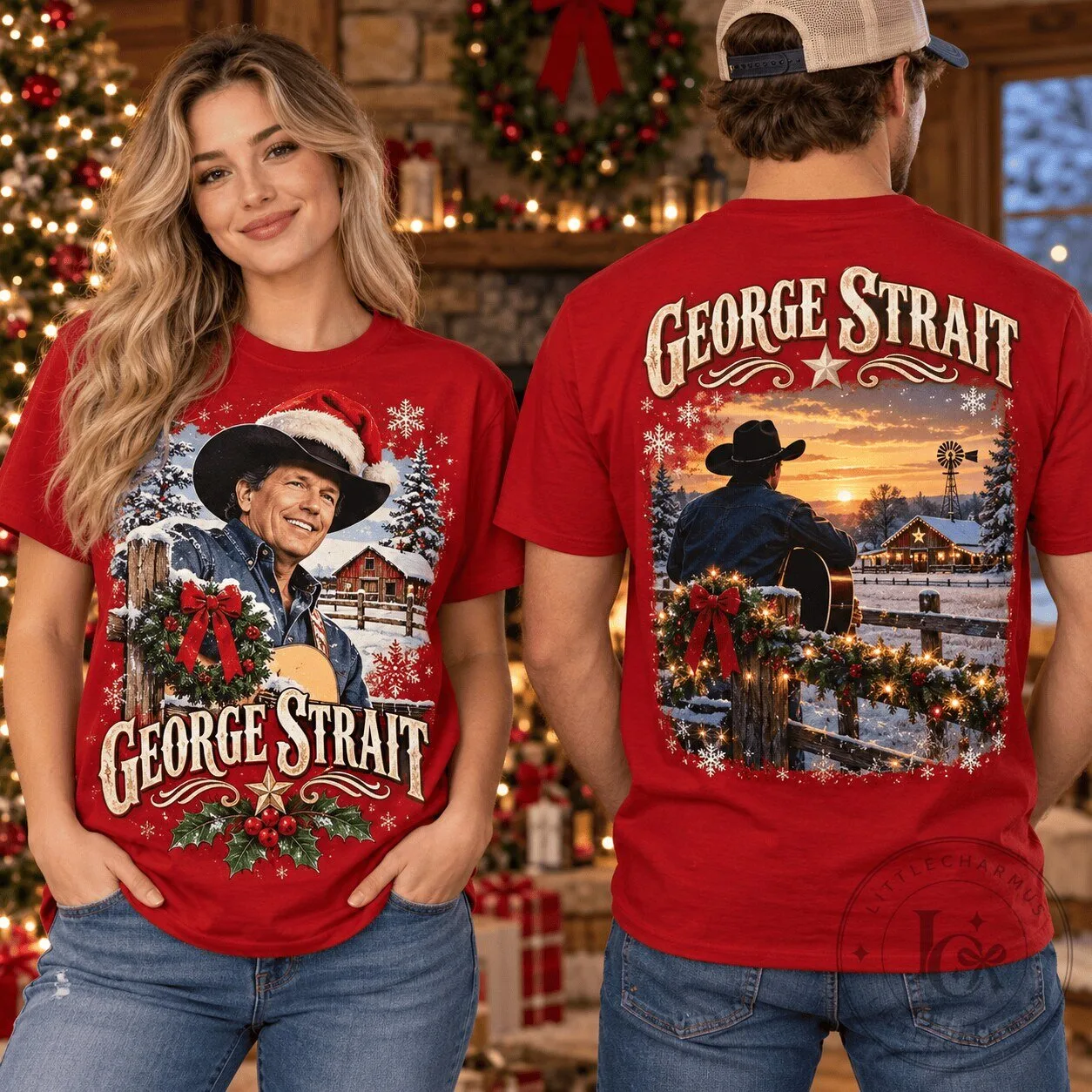 George Strait Christmas Holiday Snowy Ranch Guitar Country Music T-Shirt 1 George Strait Christmas Holiday Snowy Ranch Guitar Country Music T-Shirt
