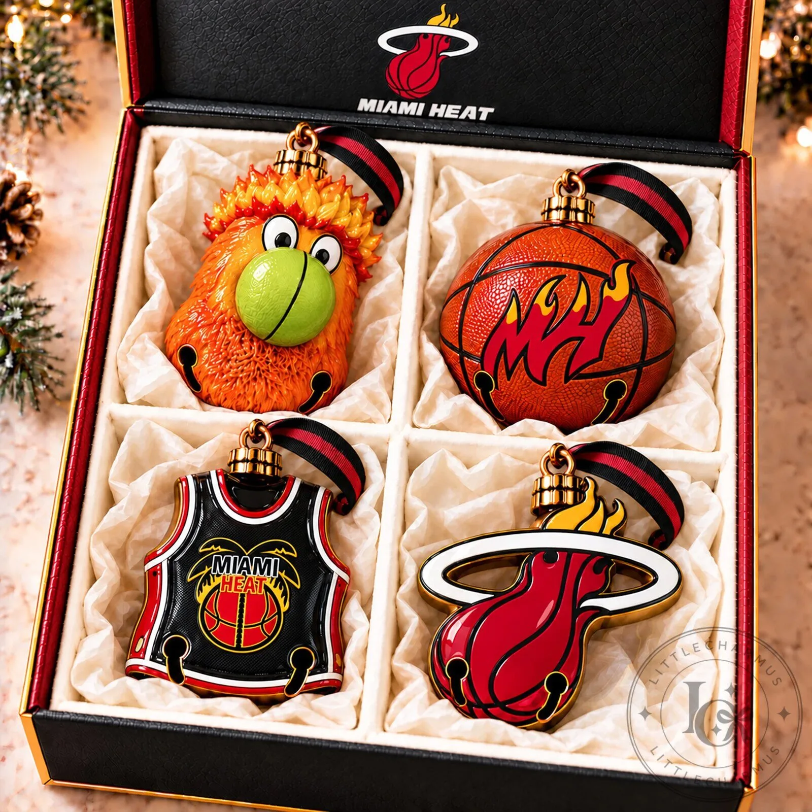Miami Heat Basketball Team Christmas Tree Ornaments Set of Four