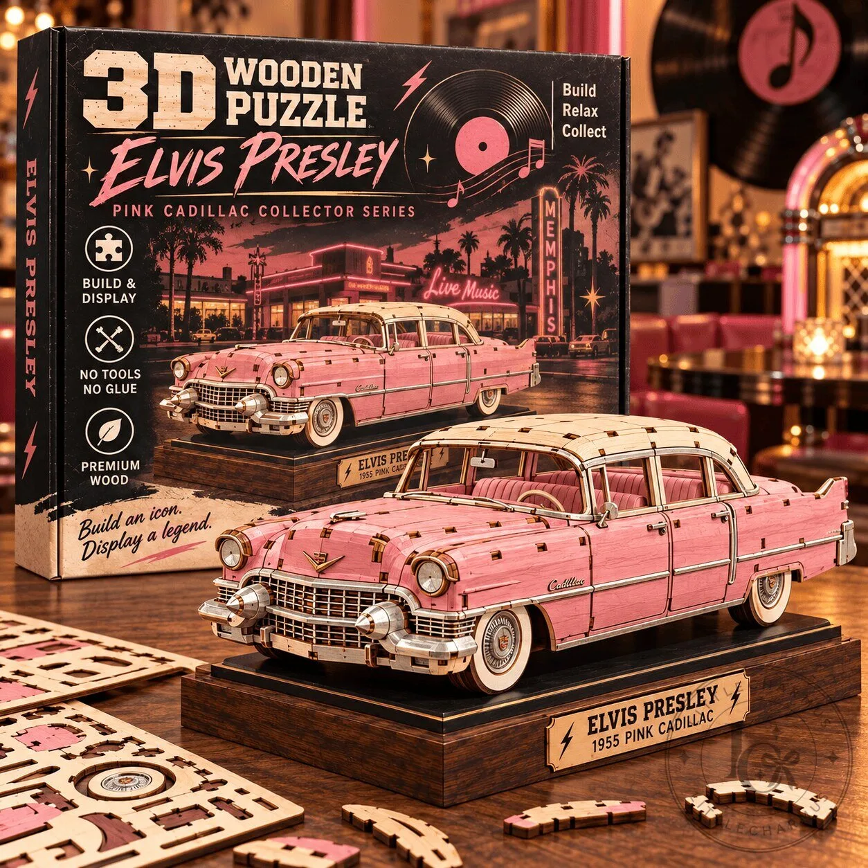 Elvis Presley Pink Cadillac 3D Wooden Puzzle Collector Series