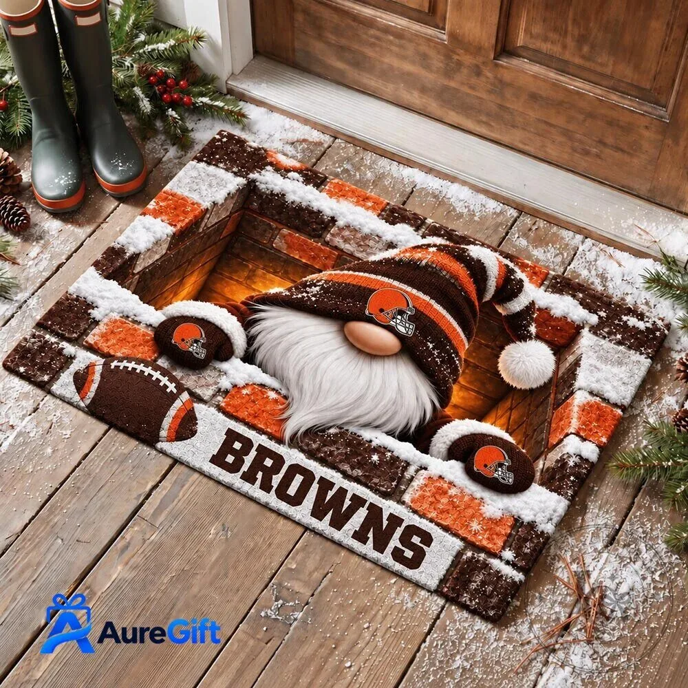 Cleveland Browns Football Gnome Winter Doormat