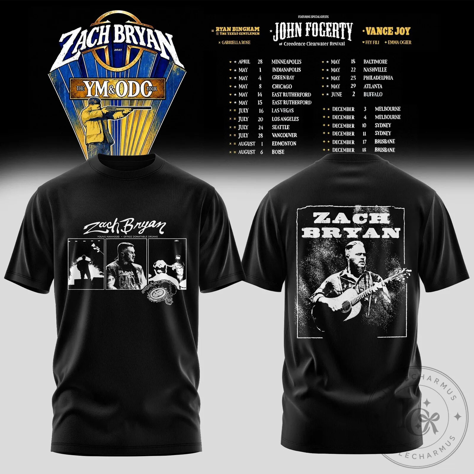 Zach Bryan Young Manhood and Other Donatable Organs Tour 2027 Concert T-Shirt