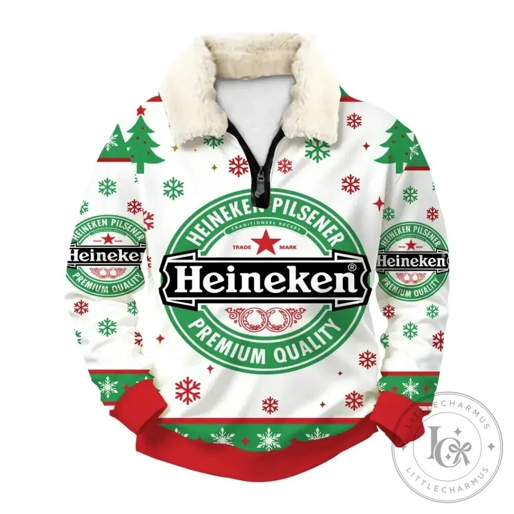 Heineken Beer Christmas Tree Snowflake Quarter Zip Sweatshirt