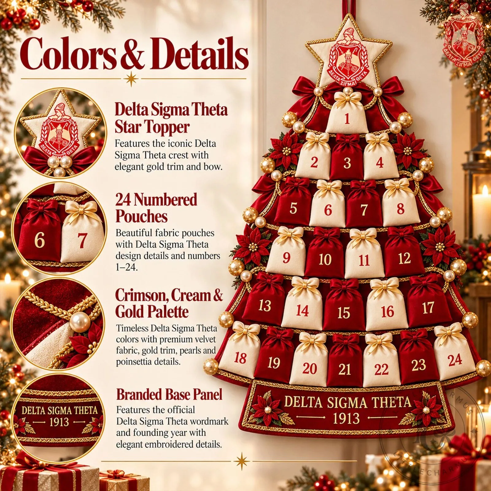Delta Sigma Theta Christmas Tree Advent Calendar with Star Topper 2D 2 Delta Sigma Theta Christmas Tree Advent Calendar with Star Topper