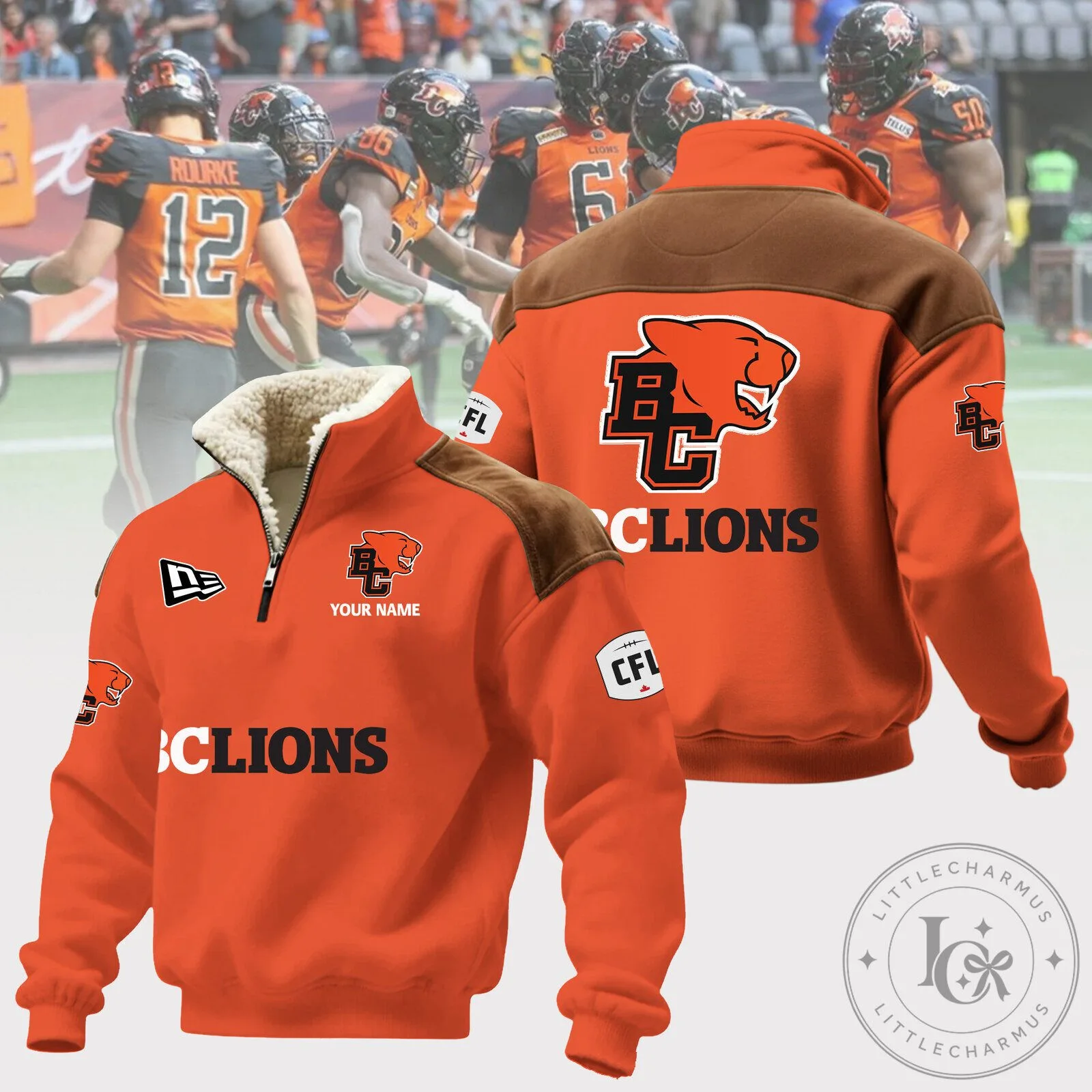 British Columbia Lions Quarter Zip Sherpa Lined Hoodie 1 British Columbia Lions Quarter Zip Sherpa Lined Hoodie