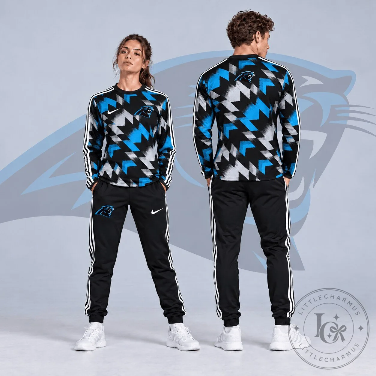 Carolina Panthers NFL Abstract Zigzag Camo Long Sleeve Shirt and Jogger Pants Set