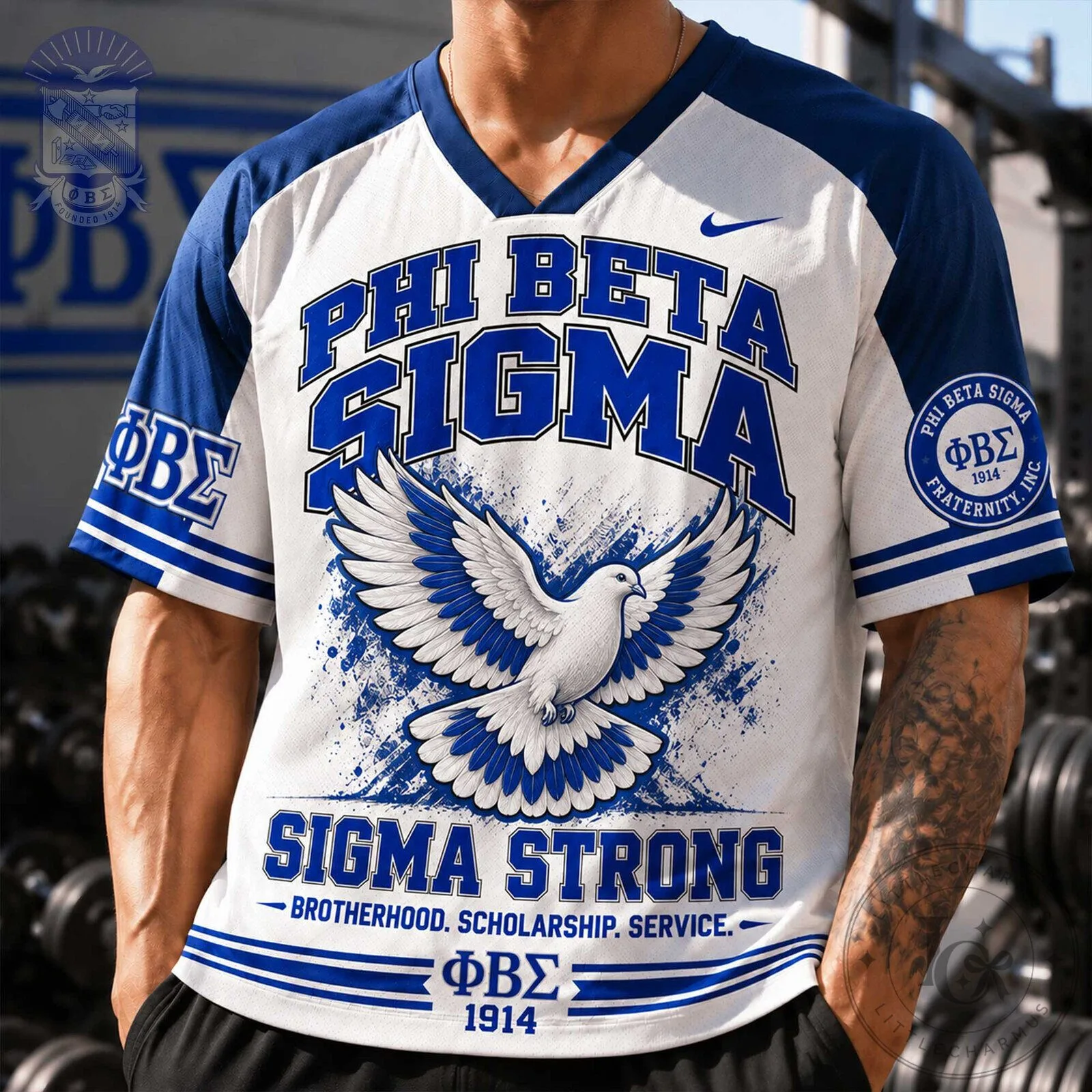 Phi Beta Sigma Fraternity Sigma Strong Brotherhood Blue White Football Jersey